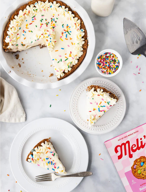 Gluten-free Monster Cookie Ice Cream Pie – homemade dessert with Meli’s cookie crust and ice cream