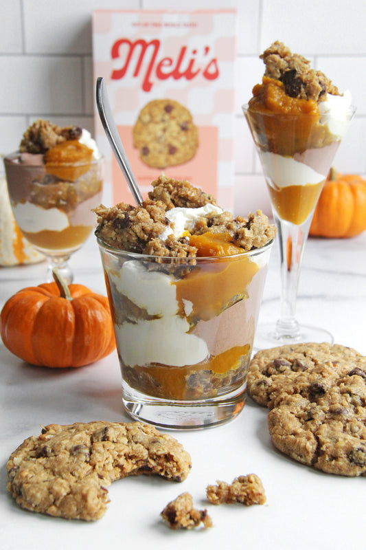 Pumpkin Chocolate Cookie Trifle layered with gluten-free cookie crumbles – buy Meli’s Mixes to make at home