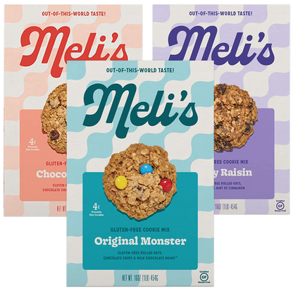 Gluten-free cookie variety pack – OG Monster, Chocolate Chip & Oatey Raisin in 6-pack box